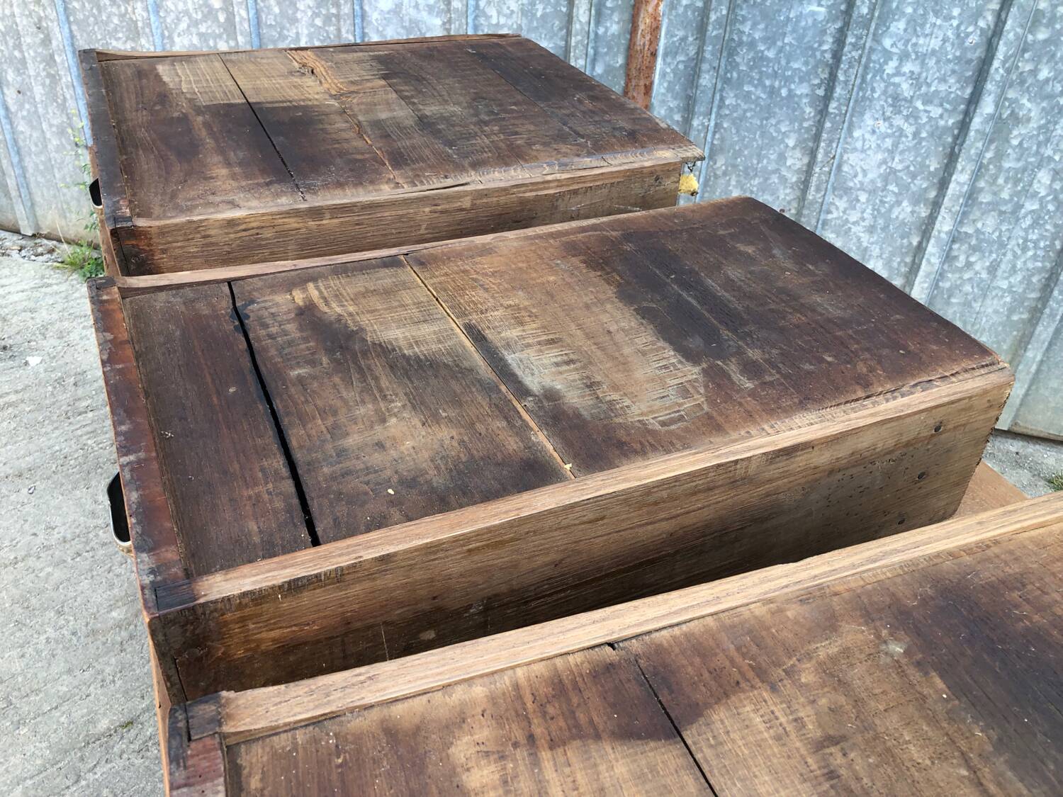 Antique solid cherry farmhouse table with 3 drawers and 2 pulls