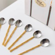 Two-Tone Gucci Bamboo Spoons Set - Gold-Plated Handles, Silver Bowls, Vintage 1970s Mid-Century Design