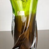Large Vintage Green brown Hand Blown Crystal Glass Vase by Joska, Germany, 1970s