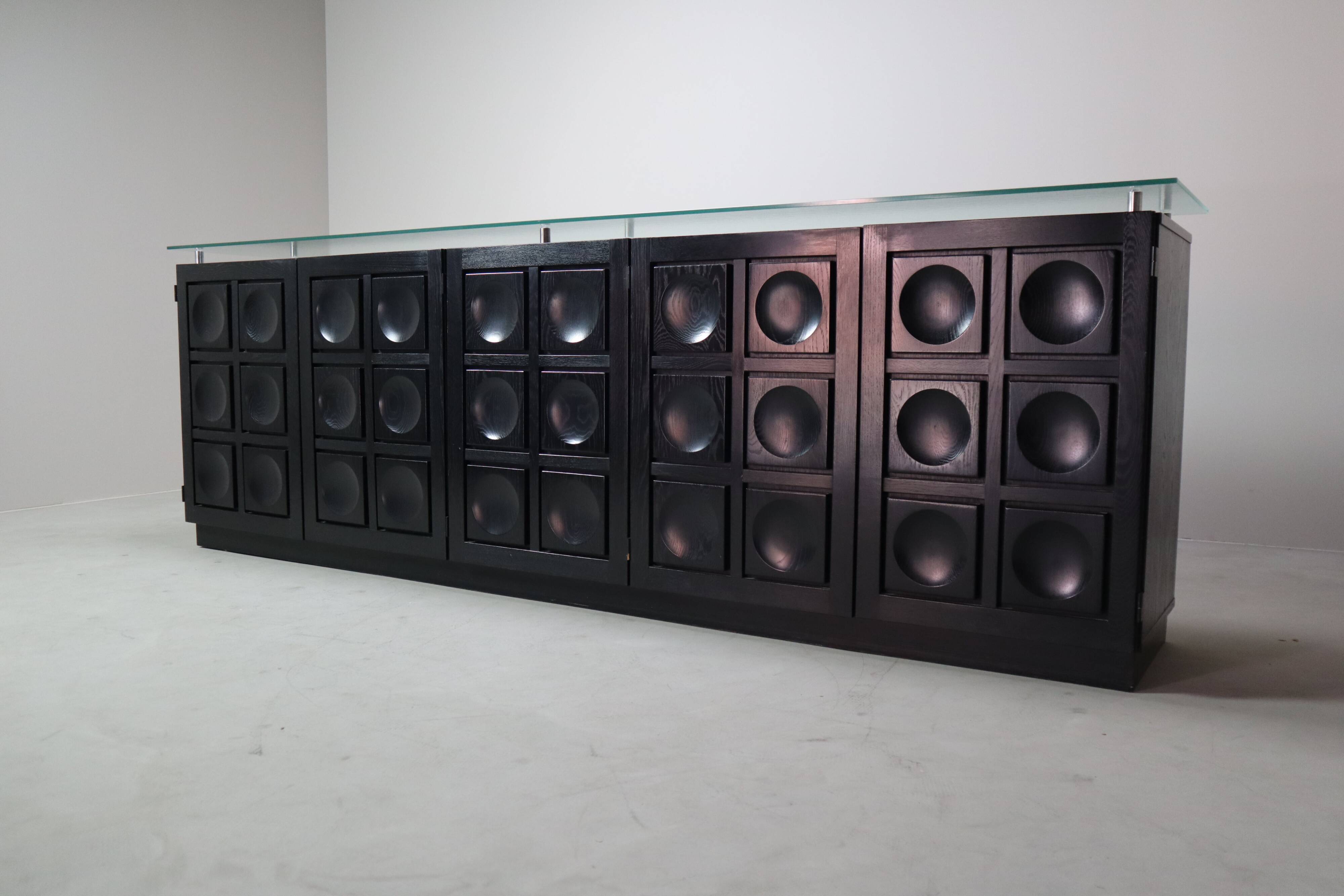 Black brutalist sideboard by Frans Defour, Belgium 1970's