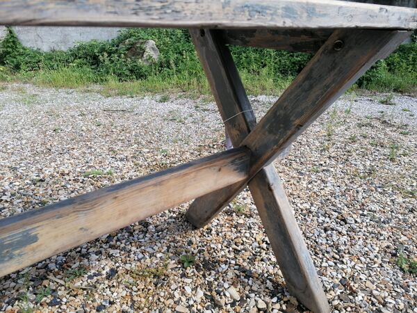 Table ferme  vintage en bois 2m, pieds en x