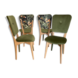 Chairs year 50/60, restored in green velvet and jungle parrot