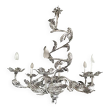 Contemporary brunish-clay florentine wrought iron leafs chandelier
