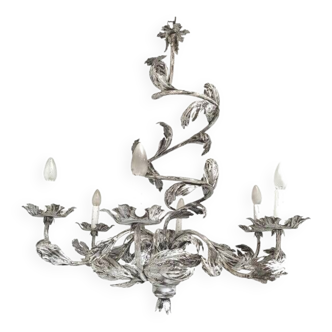 Contemporary brunish-clay florentine wrought iron leafs chandelier