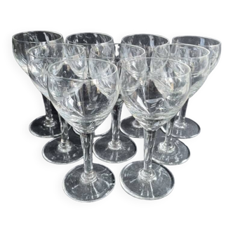 9 Blown glass wine glasses with cut bee decoration – Verrerie Thouvenin Vierzon