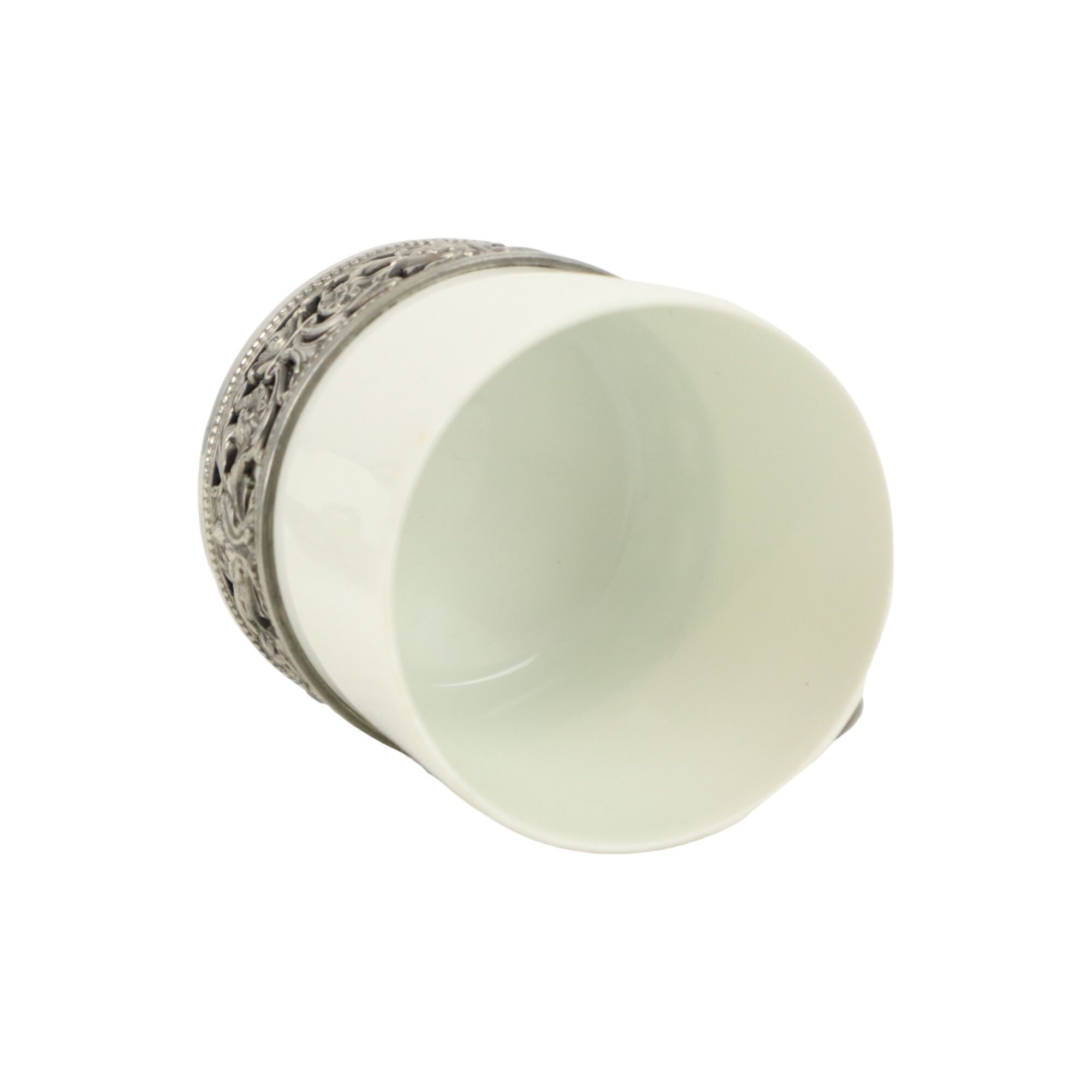 Vintage Set of 6 Pewter Cup Holders with Limoges Porcelain Cups