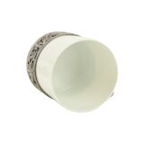 Vintage Set of 6 Pewter Cup Holders with Limoges Porcelain Cups