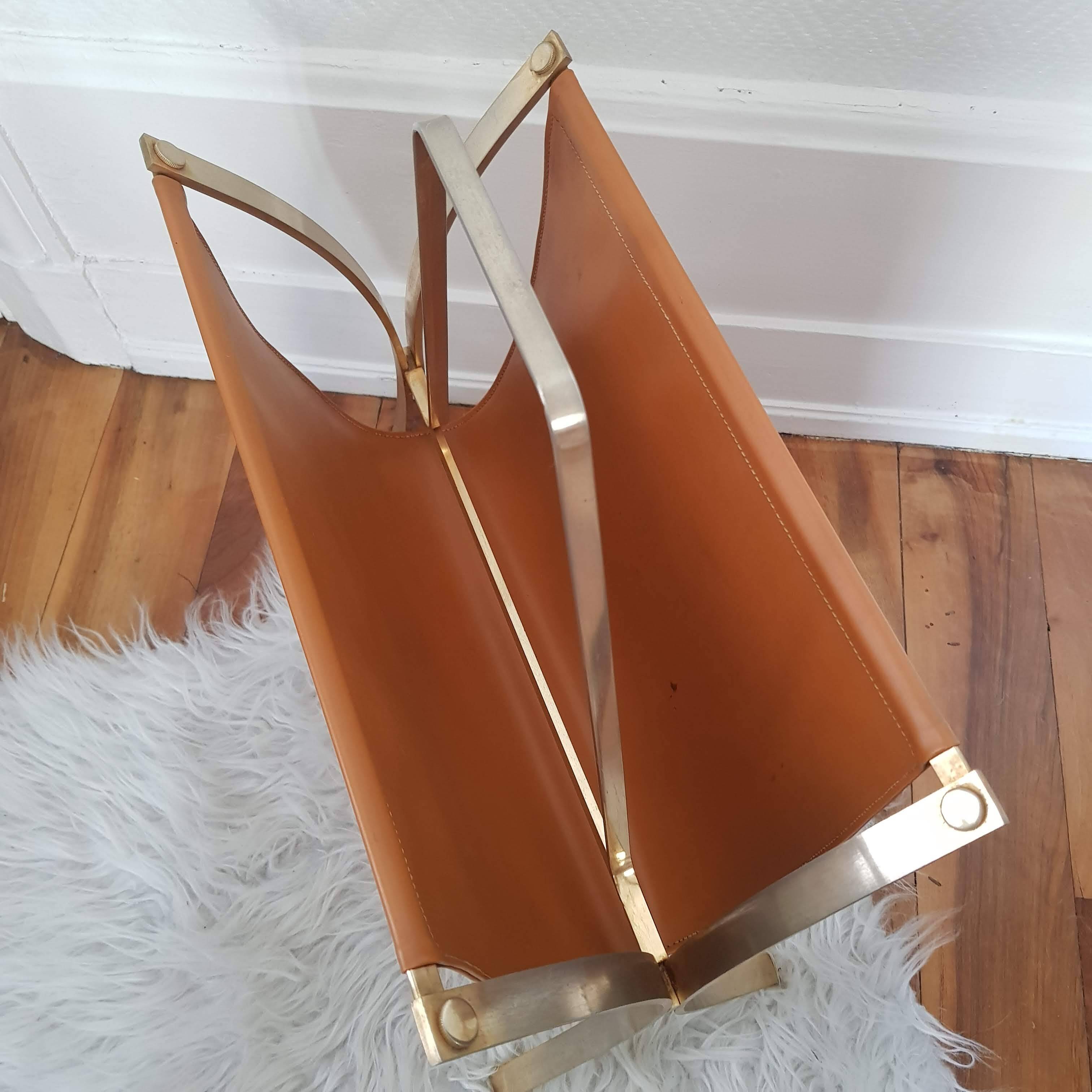 Camel leather and brass magazine holder