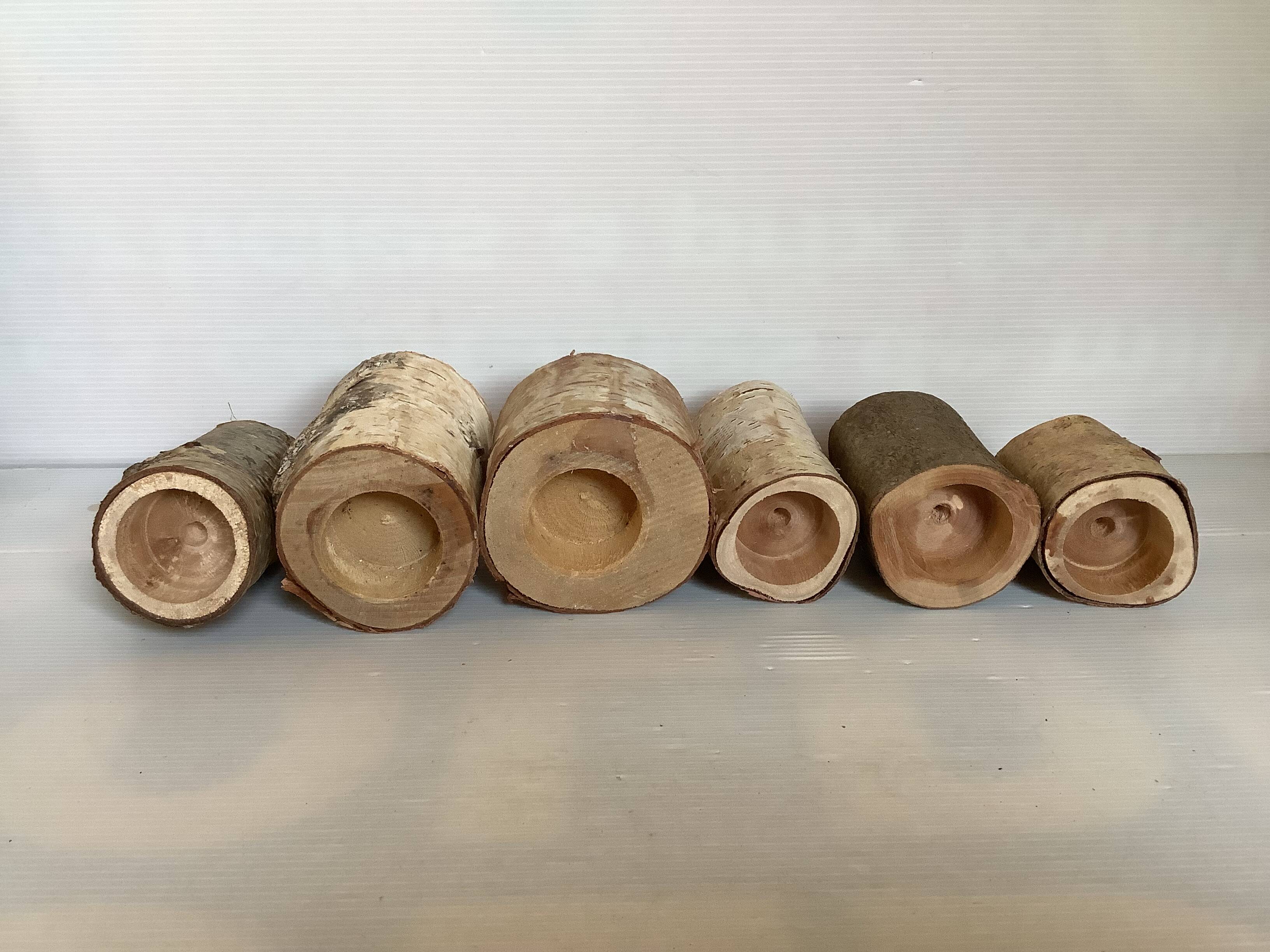 Six wooden candlesticks