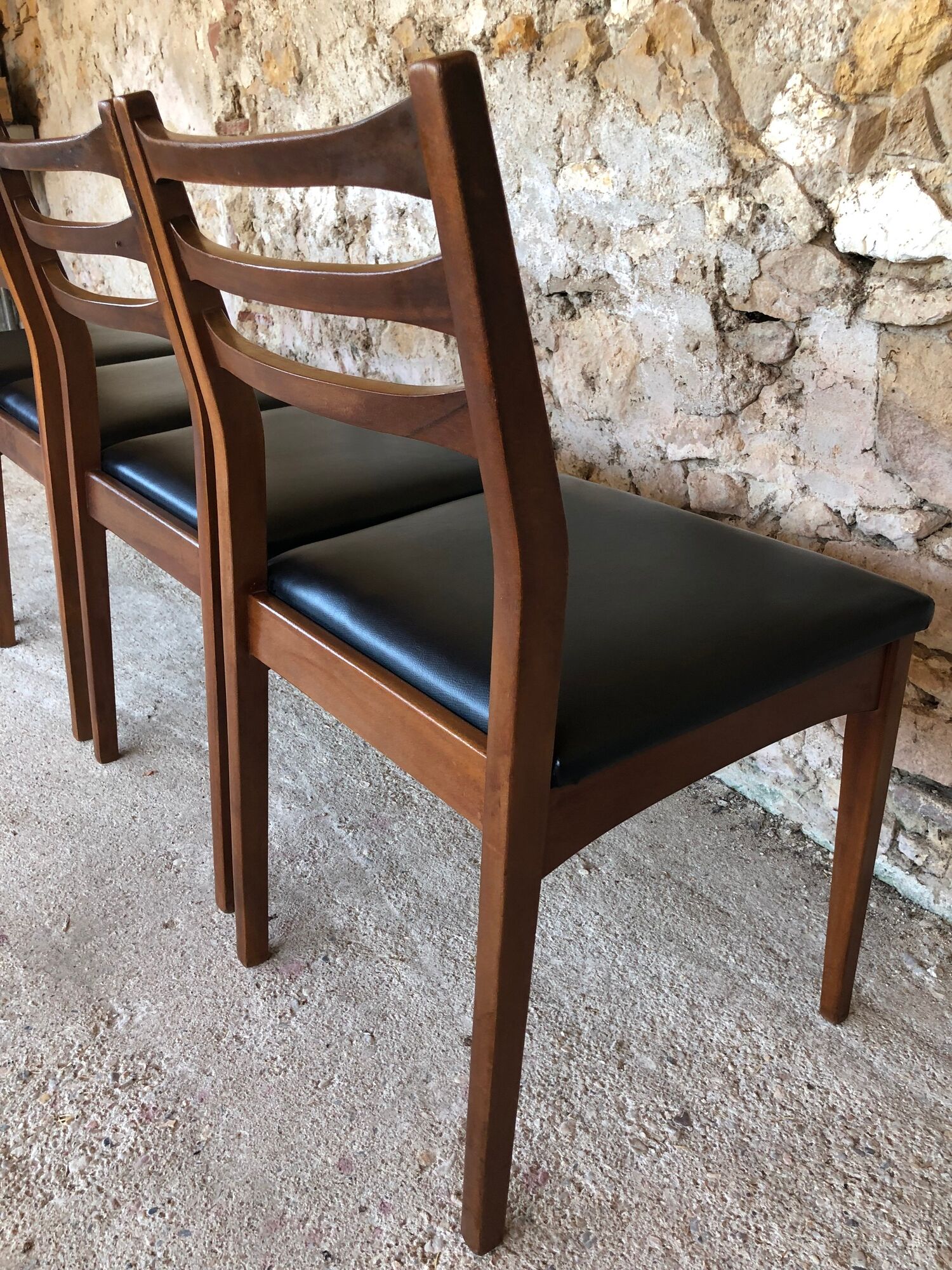 Set of 4 Scandinavian chairs teak and black skai 60s
