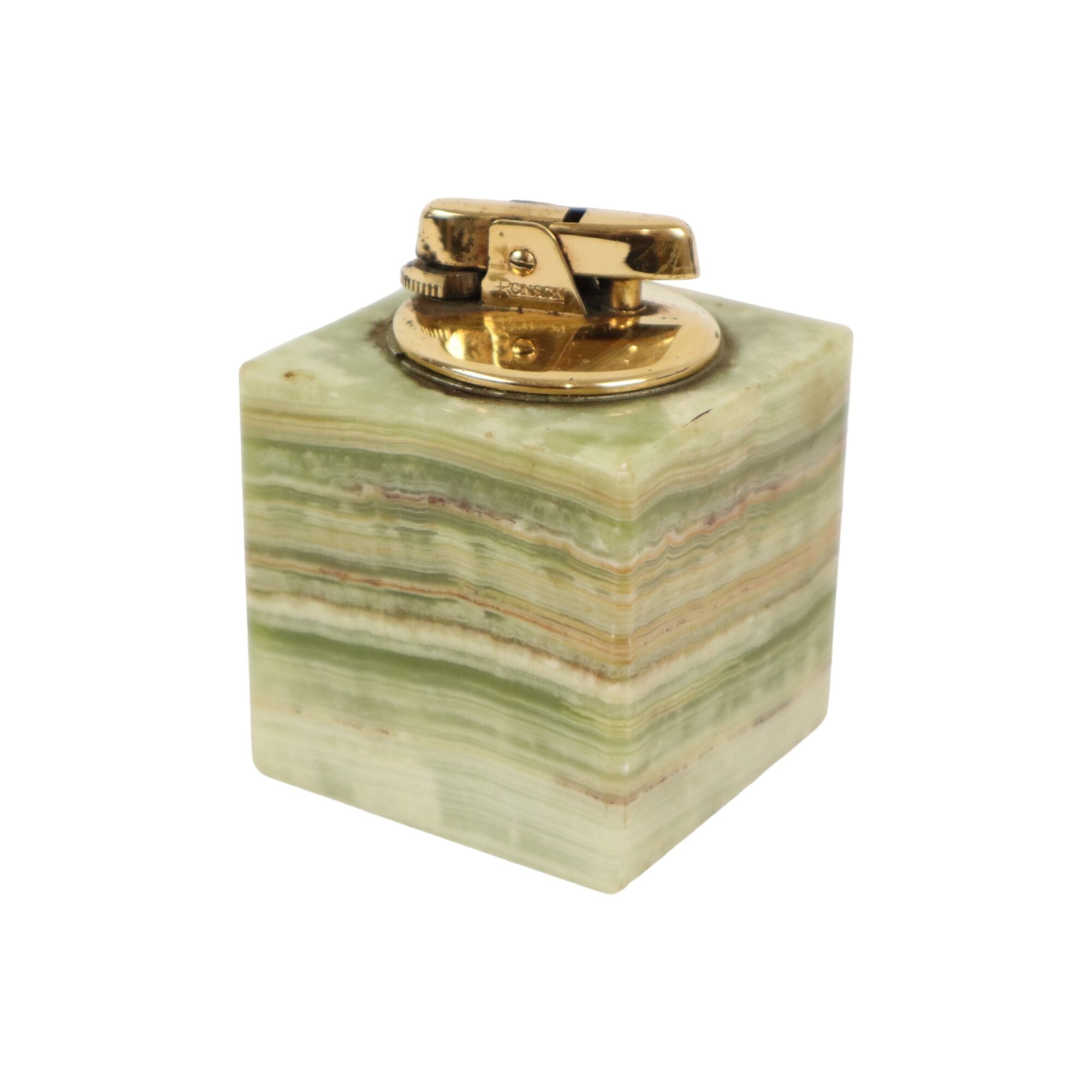 Ronson lighter green onyx marble vintage smoking item cube 6cm