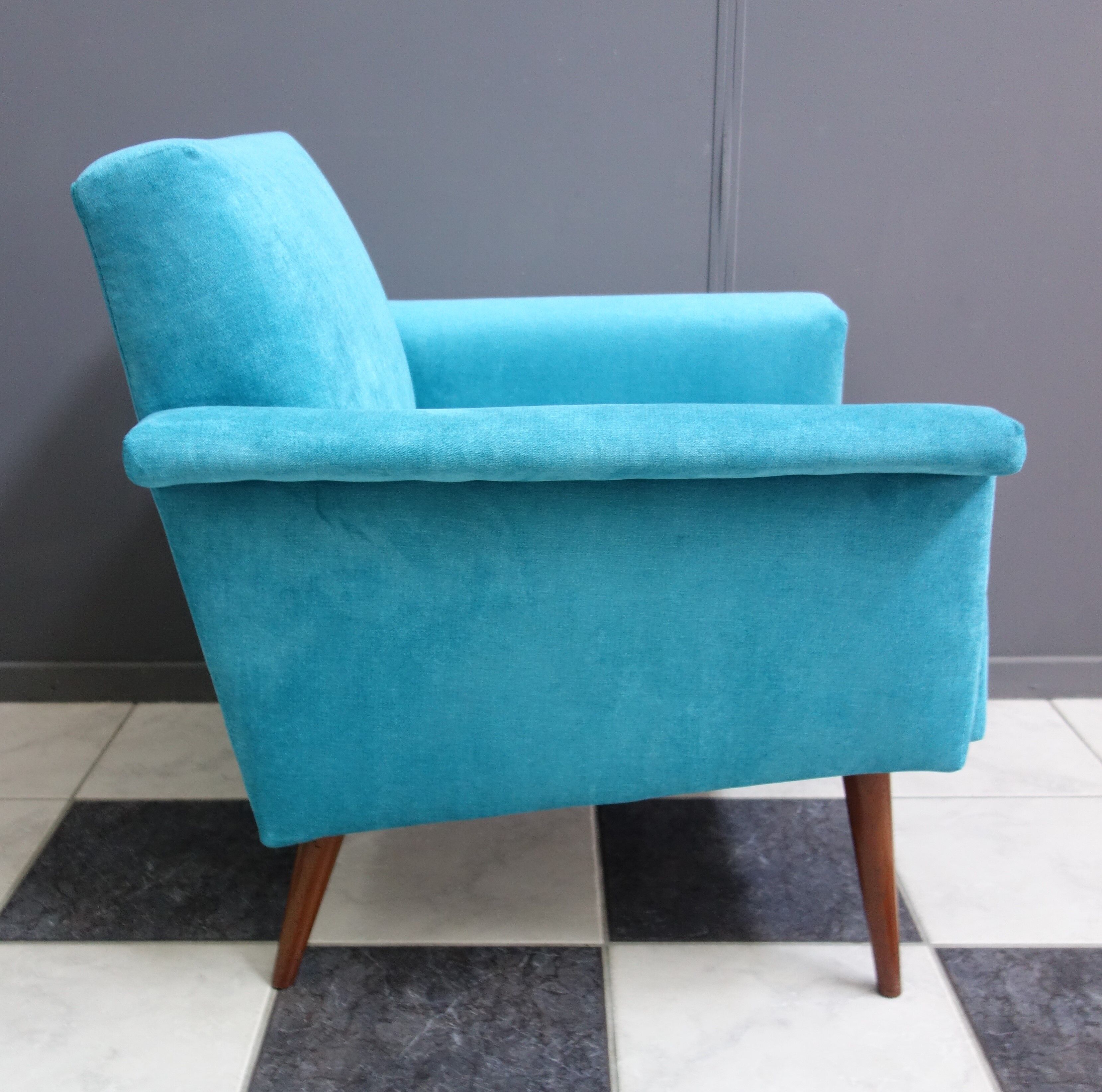 Blue velvet armchair 1960s