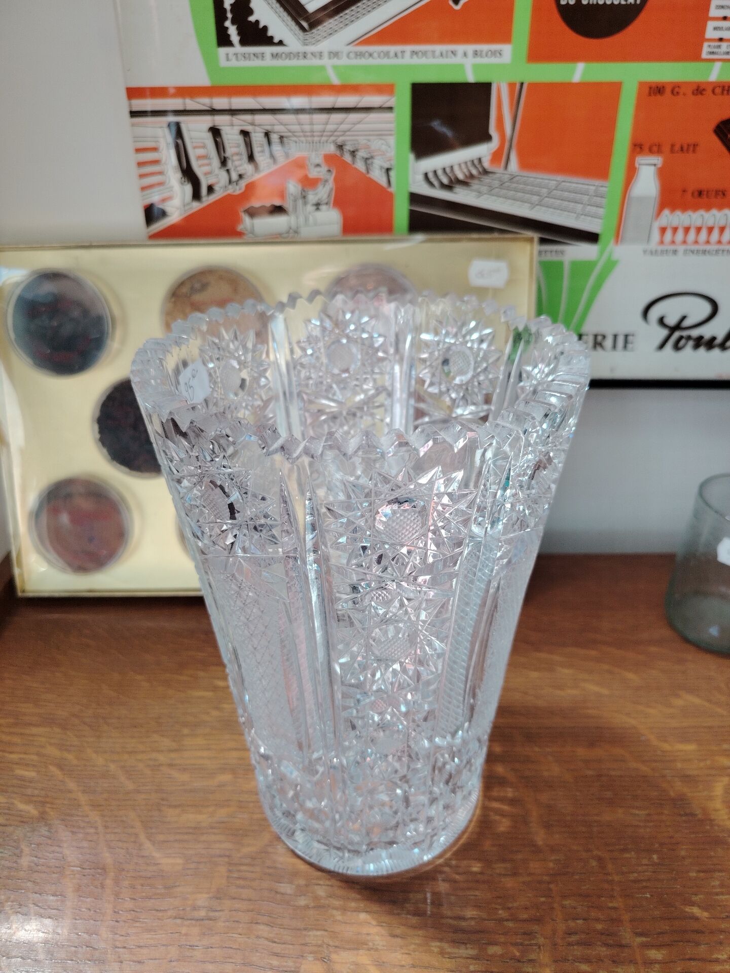 Vintage geometric cut crystal vase - 1970