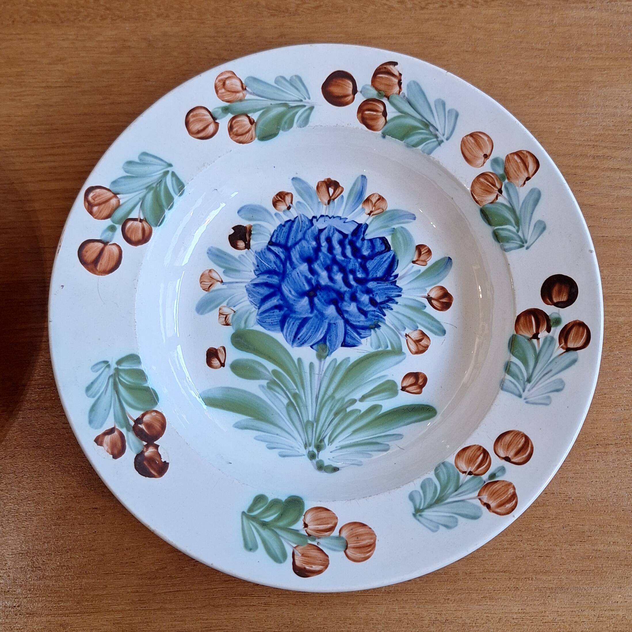Set of 2 Gien Geoffroy Deep Plates with 19th Century Floral Decoration