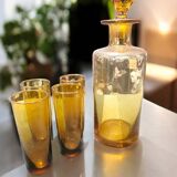 Vintage orange glass liqueur set 4 glasses and their carafe