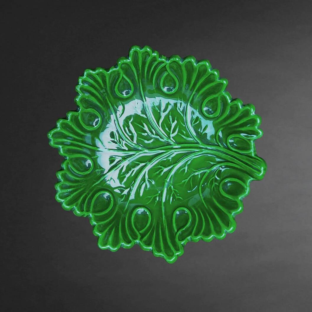 Service à dessert majolique italienne C.A.L Nove – feuilles de vigne vert - 7 pièces - années 60