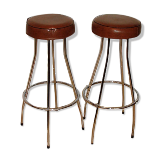 Pair of hockers, bar chairs 70s