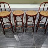 Lot de 4 tabourets de bistrot en cannage vintage