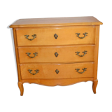 Commode en bois clair, trois tiroirs