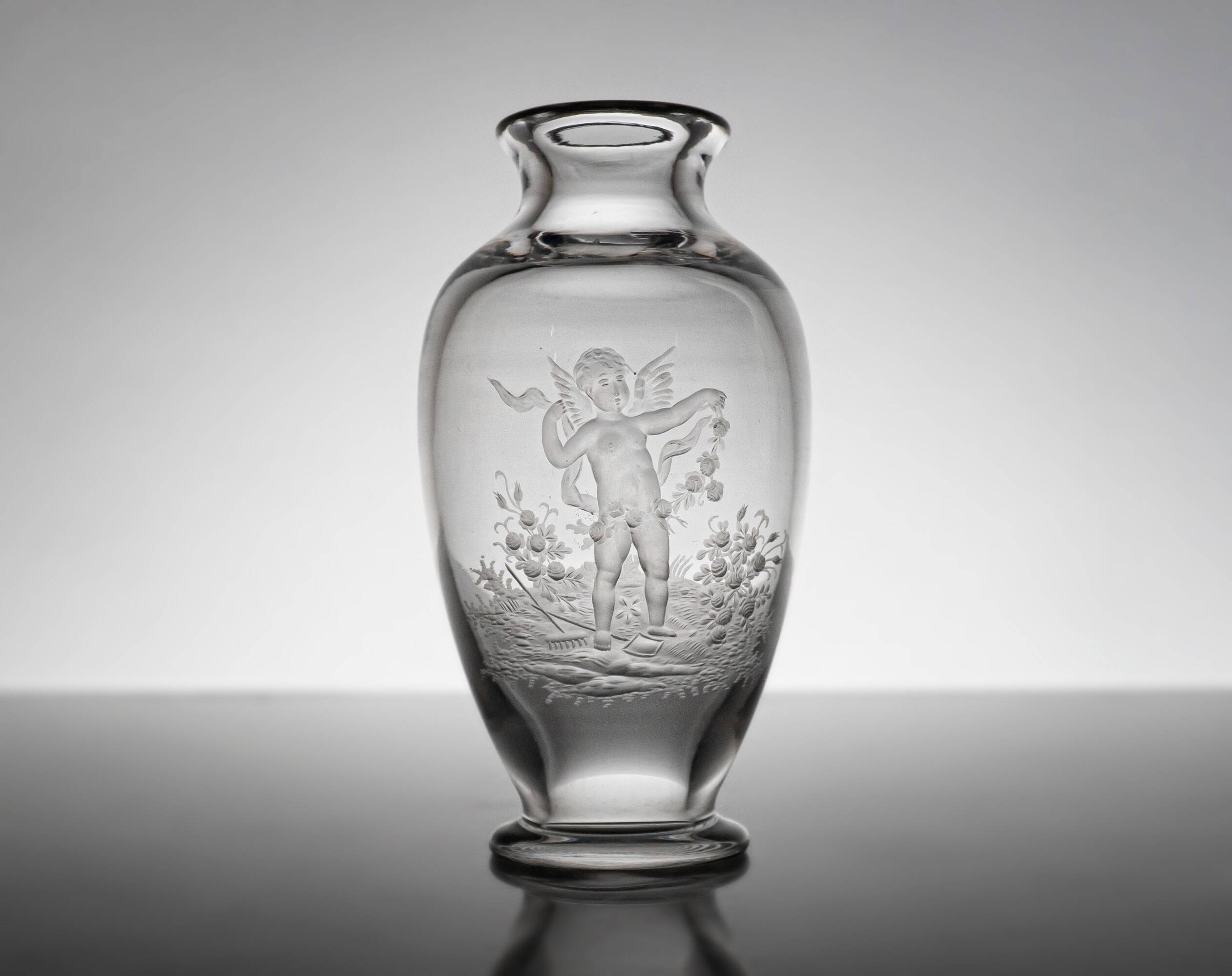 French 19th Century Eugene Michel Miniature Intaglio Carved Glass Vase