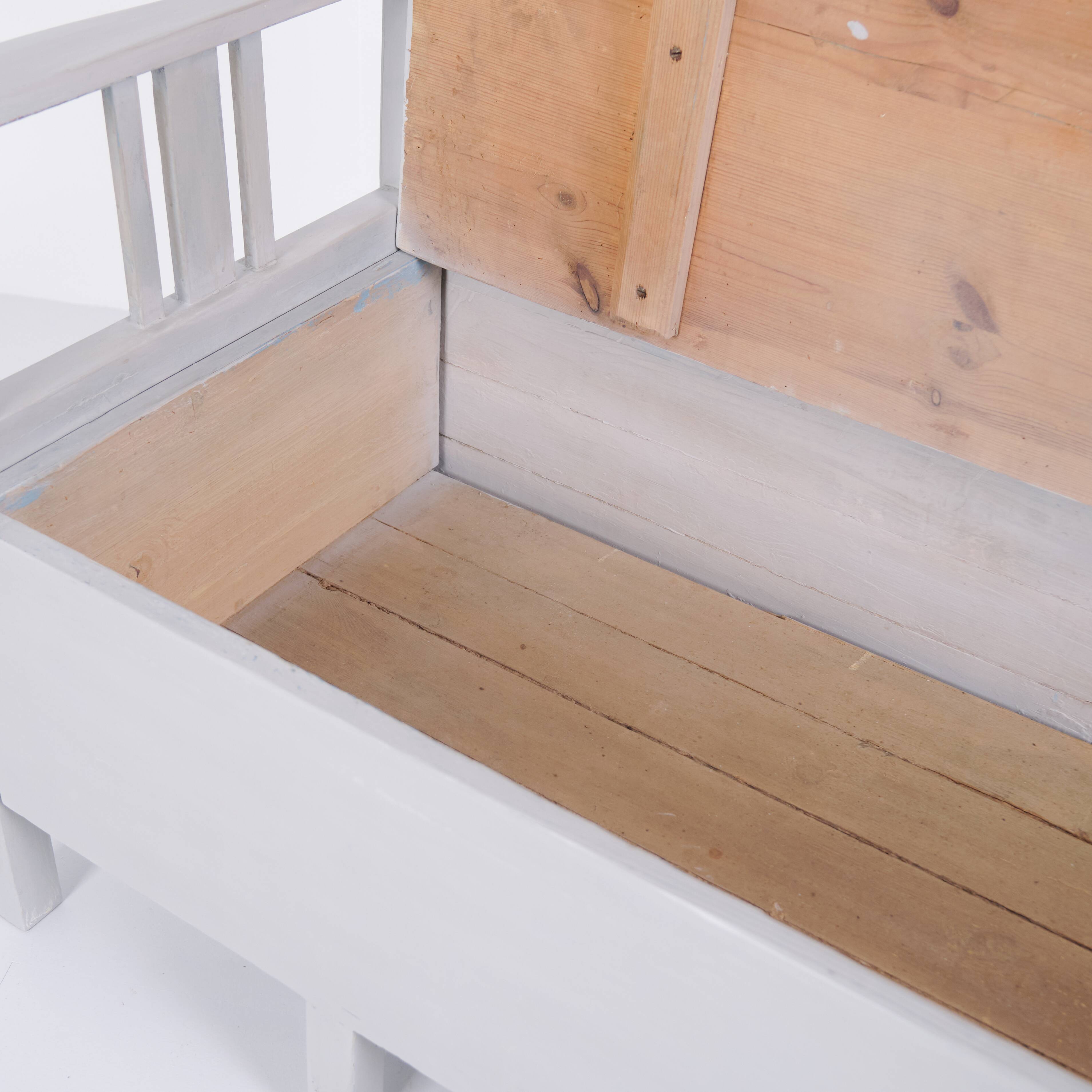 Swedish bench – grey painted – antique – painted pine – c. 1860s