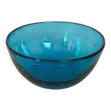 Blue glass bowl with bubbles, Murano style.