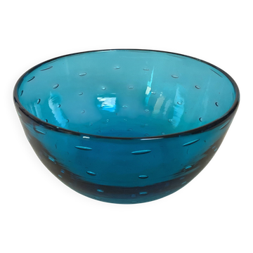 Vide poche baguier verre bleu bulles style Murano
