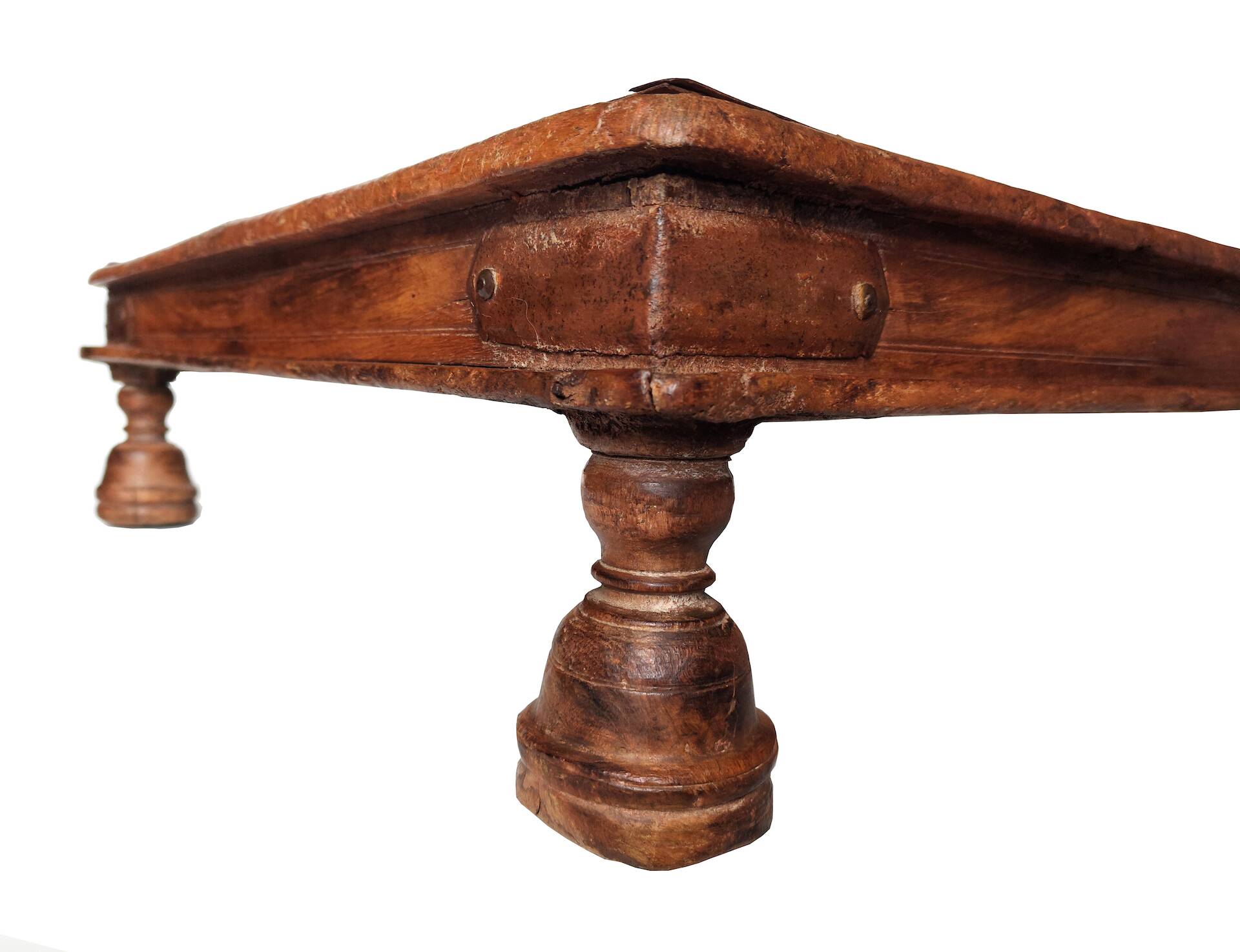 Ancient Indian ritual table of the Bajot type, wood and brass – Rajasthan