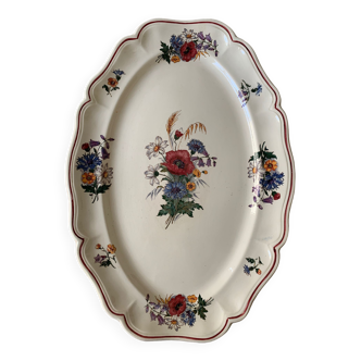 Large oval dish in earthenware Sarreguemines, Agreste decoration, 44 cm.