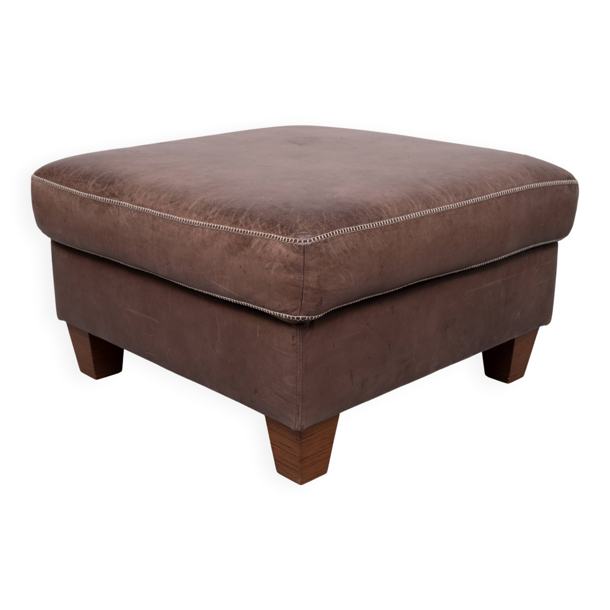 Stich Leather Pouf or Ottoman 1970s