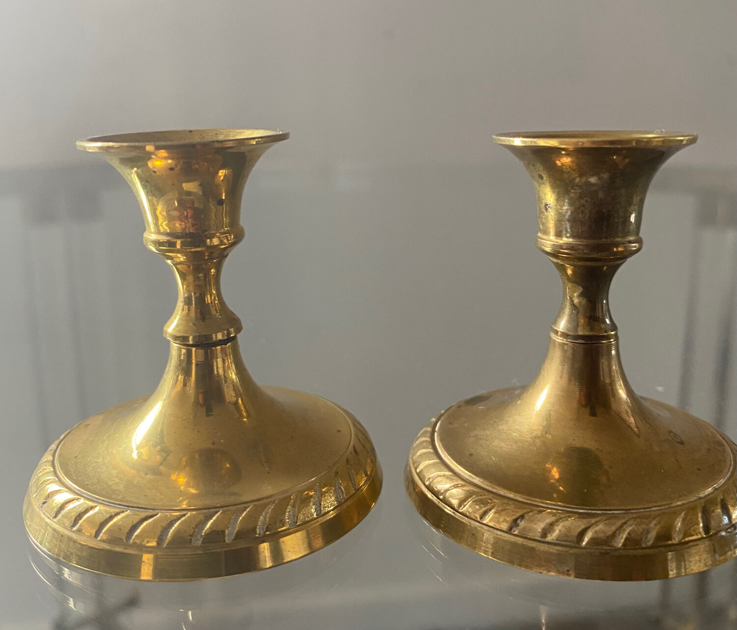 Pair of miniature torch brass candlesticks from the 70s