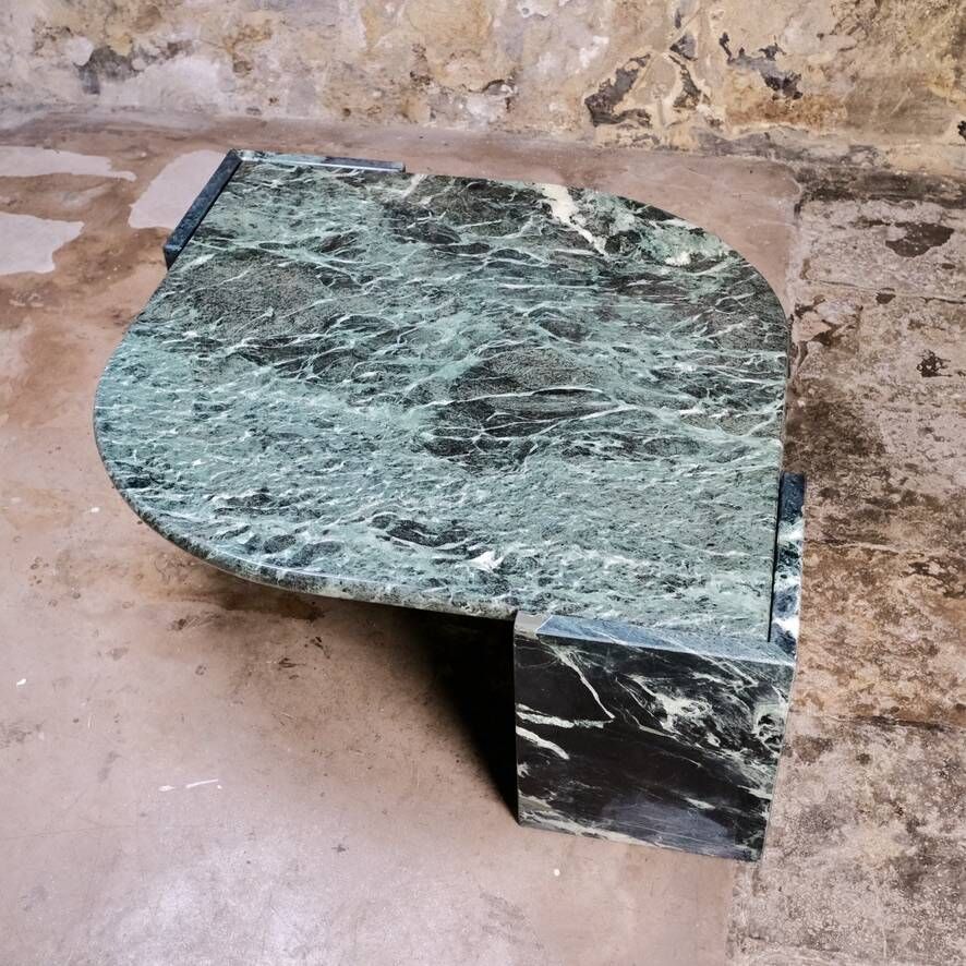 Emerald green marble "eye" coffee table, Roche Bobois, France, 1970s