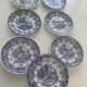 7 flat plates english pattern blue peasant scene vintage