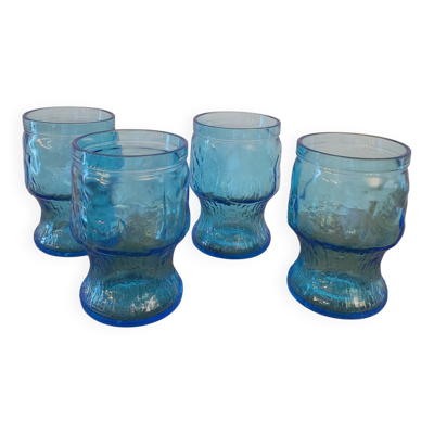 4 verres à orangeade bleus – Italie 70’s, fruits en relief