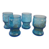 4 verres à orangeade bleus – Italie 70’s, fruits en relief