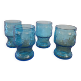 4 blue orangeade glasses – Italy 70’s, embossed fruit