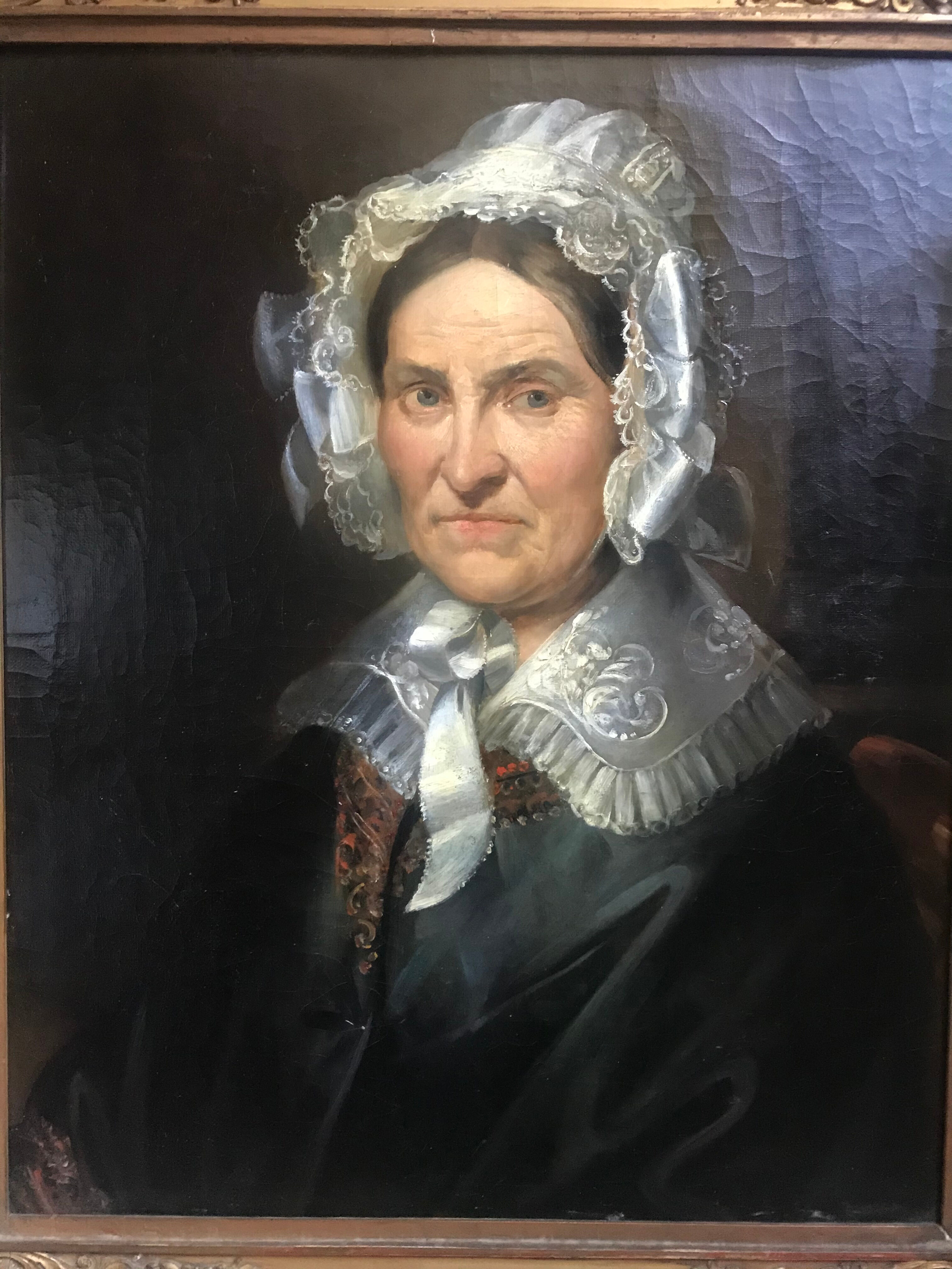 Wore "Lady in the Headdress." Oil on canvas between 1820 and 1860. Unsigned. Old frame.