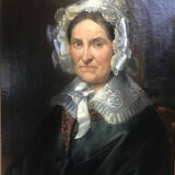 Wore "Lady in the Headdress." Oil on canvas between 1820 and 1860. Unsigned. Old frame.