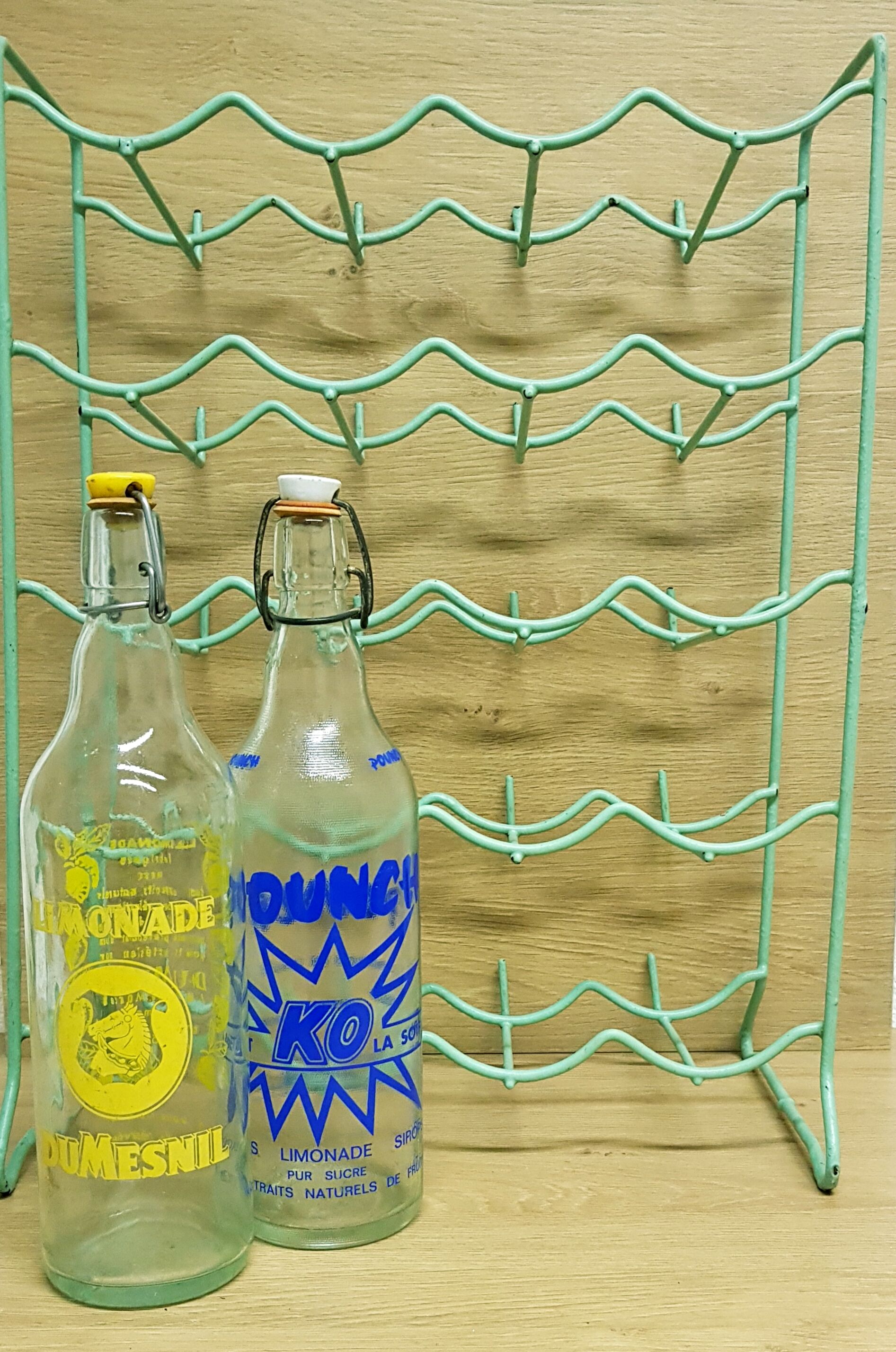 Metal aqua green bottle rack