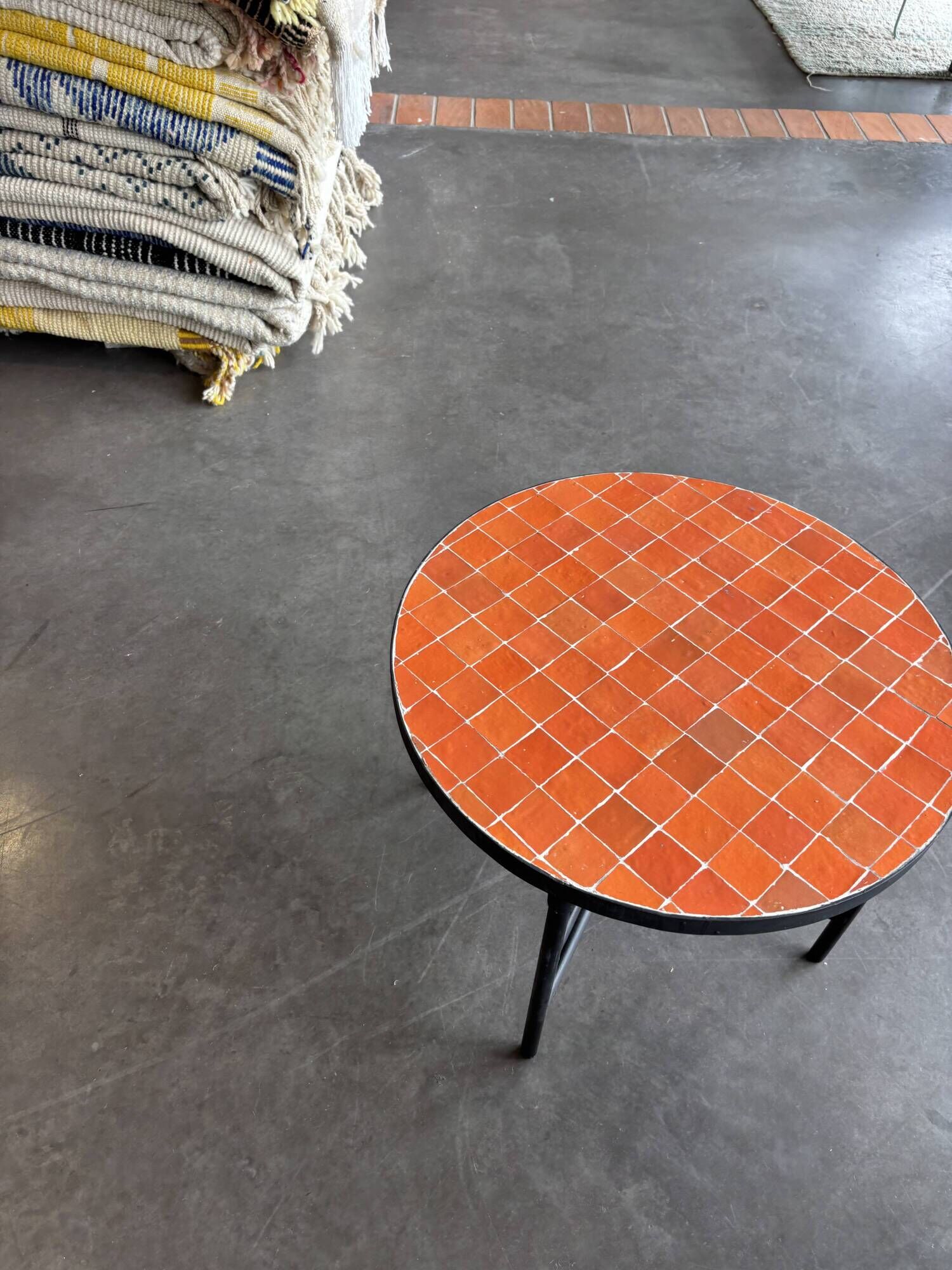 orange coffee table in handmade zellige from Morocco