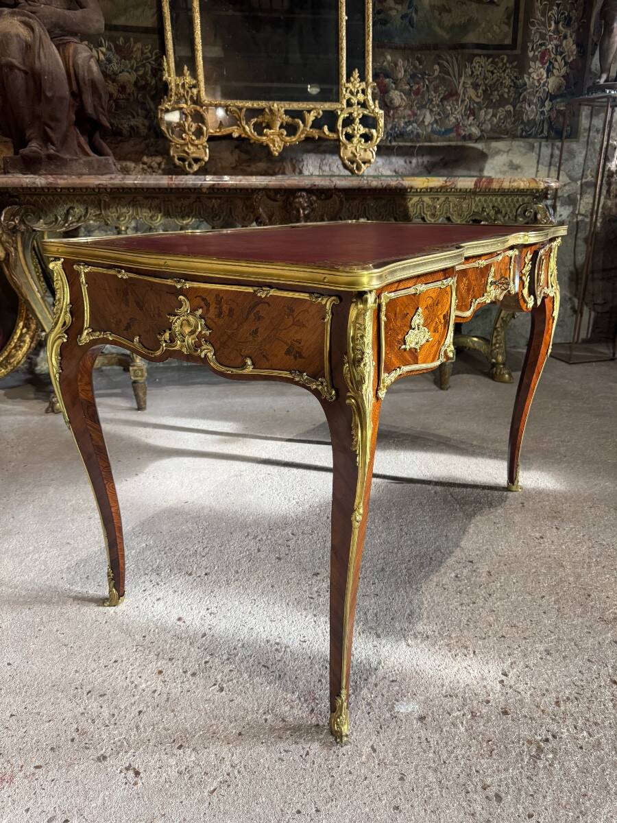 Louis XV style flat desk with marquetry from the Napoleonic III period.
