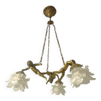 Lustre Chérubins/Angelots en bronze fabrique Villedieu les Poele