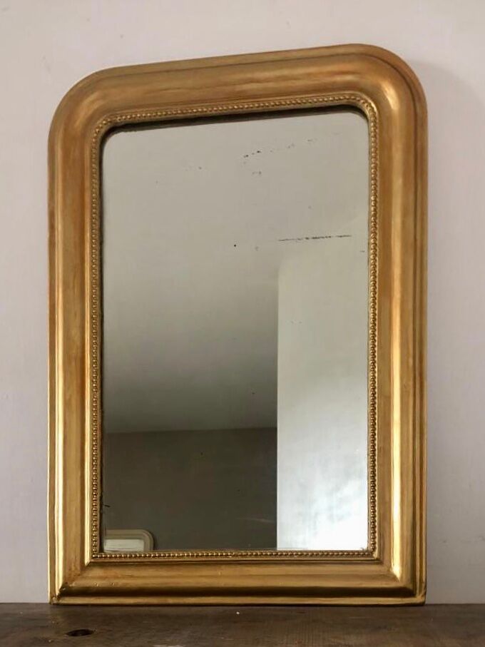 Miroir ancien Louis Philippe perlé doré vintage 56x80cm