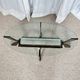 Vintage Italian coffee table in glass, chrome and brass metal, Hollywood Regency style, 1970s.