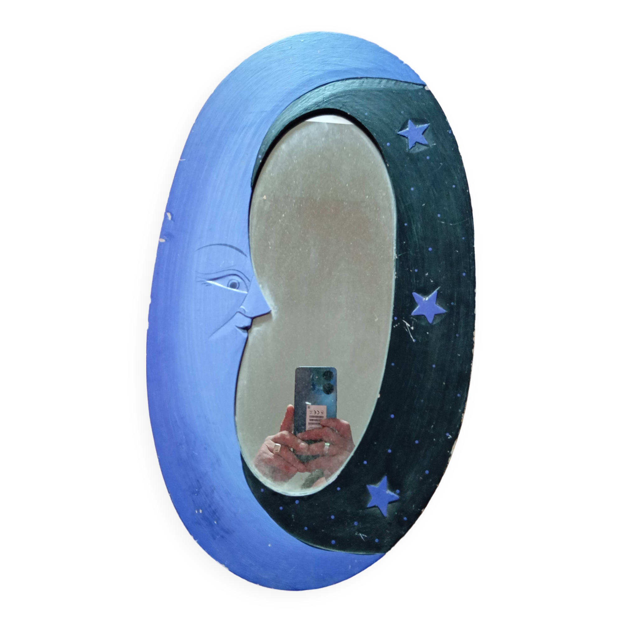 Miroir lune en bois, ovale, violet & noir