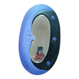 Miroir lune en bois, ovale, violet & noir