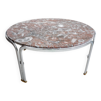 Vintage 1970s Red Marble and Chrome Coffee Table