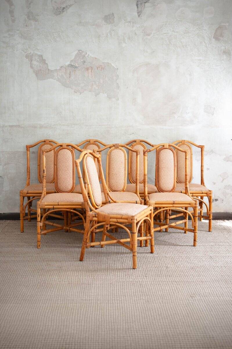 Vintage Italian bamboo chairs, 1980s, set of 8.