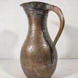 Vase Cruche Hammam Persan en Cuivre Argenté / 19ème Empire Perse / Ciselé Qajar