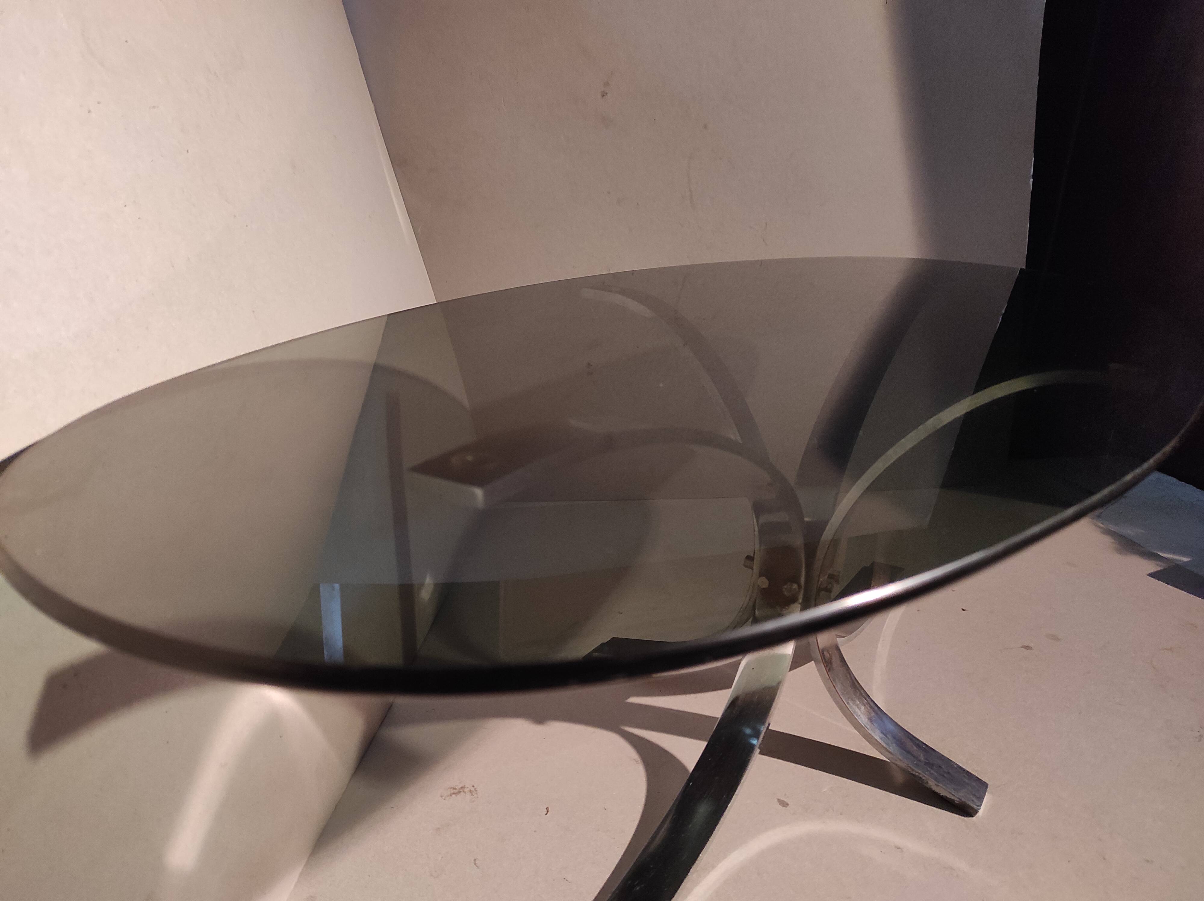 Modernist design table tray smoked glass and chrome base